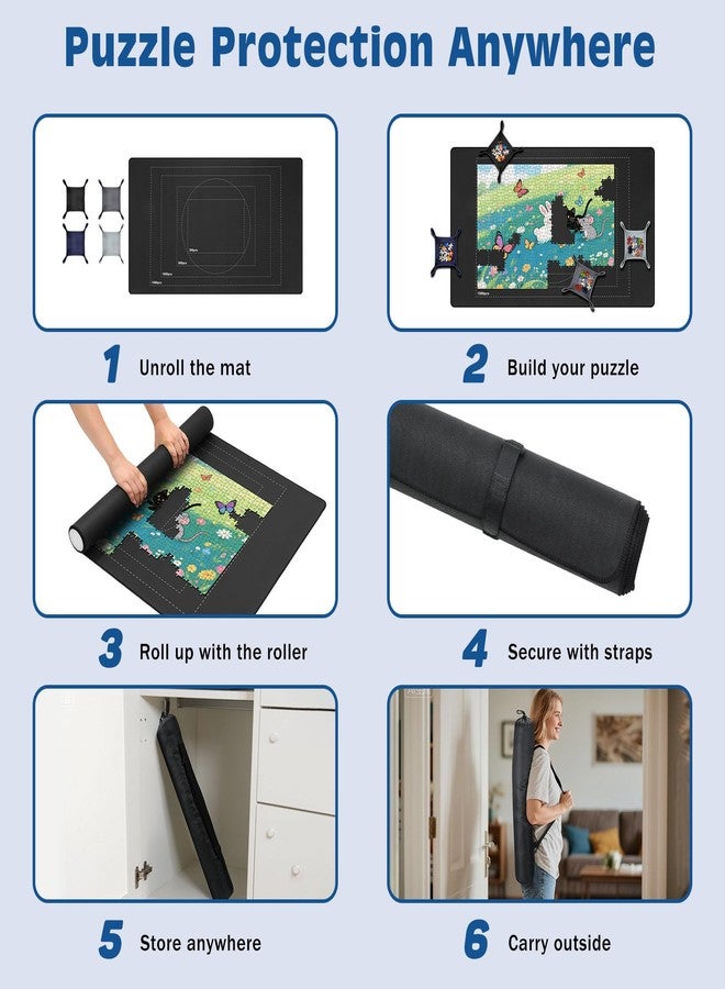 MoKo Jigsaw Puzzle Matt Rollup, 46" x 26" Puzzle Saver Pad with 4 Sorting Trays & Travel Storage Bag, Portable Puzzle Keeper Up to 1500 Pieces, Non-Slip Rubber Bottom & Smooth Surface - Image 5